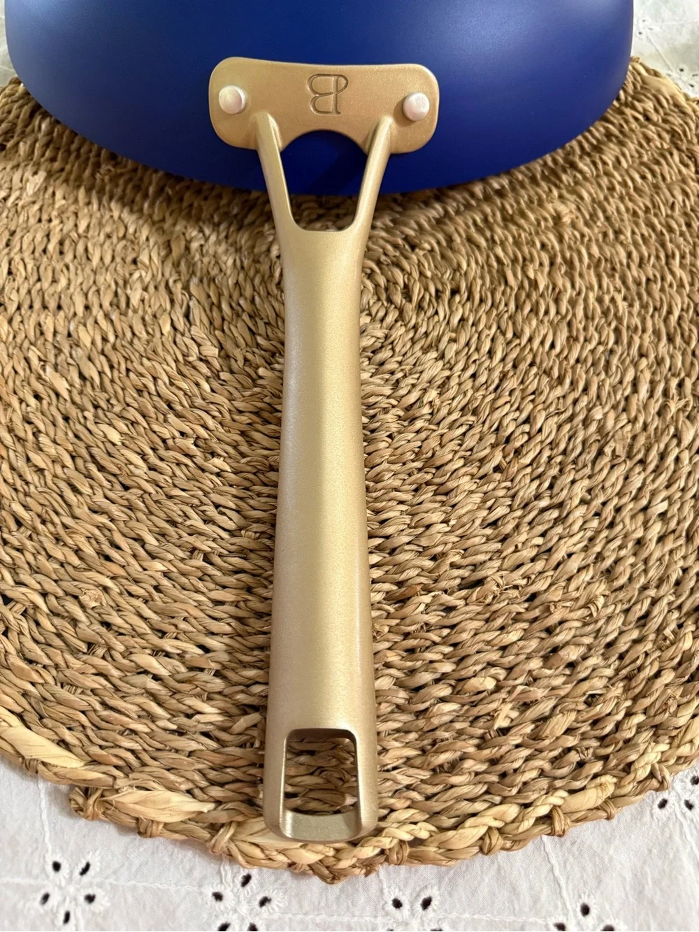 Blue 11 in Nonstick Stir Fry Pan with Gold Handle - Black Interior
